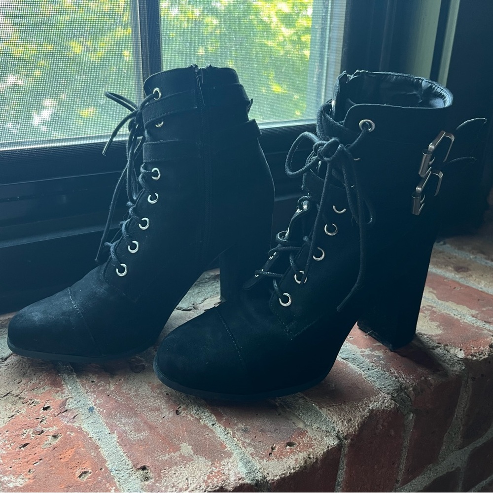 Black Lace Up Ankle Boots with Heel (3.5 inch)